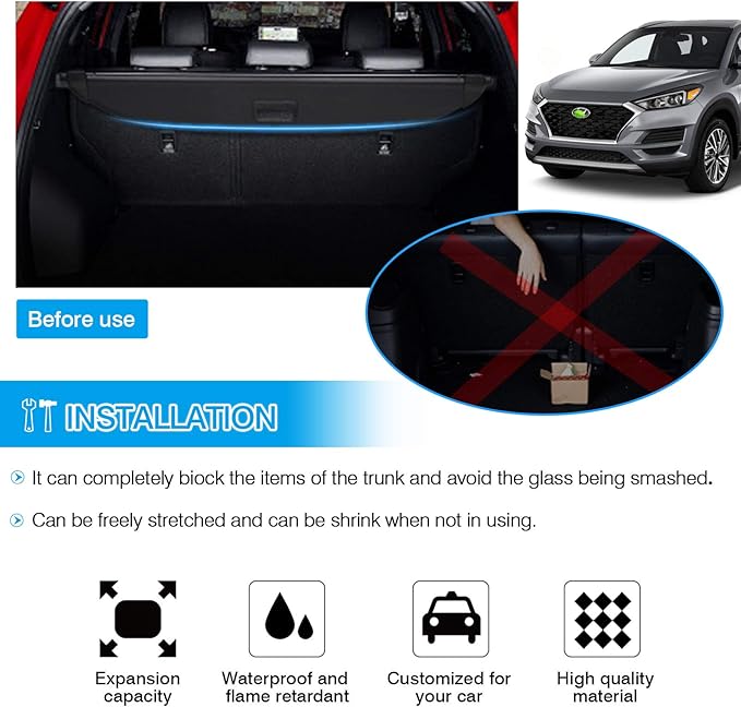 Powerty owerty Retractable Cargo Cover for 2016-2021 Hyundai Tucson, Canvas Texture Trunk Cover Privacy Screen Rear Security Shade for Tucson Accessories (with Extented Cover)