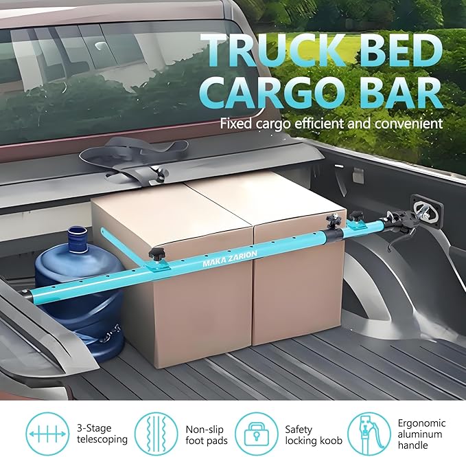 Adjustable Cargo Bar, Truck Bed Divider from 40 to 78.7 in with 200LB Bearing Capacity, Cargo Bar for Pickup, Truck Bed Organizer Cargo Bars for SUV, Trailer, Van, Come with 2 Divider, 1 Cargo Net