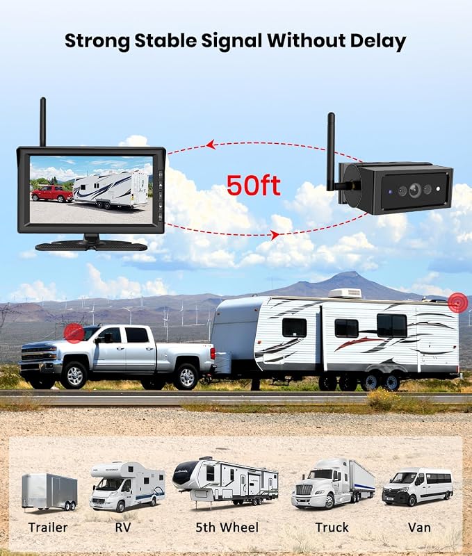 Foxpark Magnetic Wireless Backup Camera with 7" Split Screen Monitor, 2Mins DIY Installation & 1080P Battery RV Back Up Camera System, Trailer Hitch IR Night Vision Rear View Camera for Truck,Camper