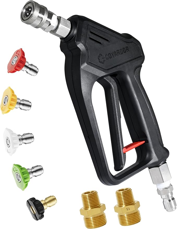 Pressure Washer Short Gun with Swivel 3/8" Male Plug & 1/4”Quick Connector Coupler - Comfortable Handle - Compatible with Foam Cannon for Car Wash 4000 PSI, Black