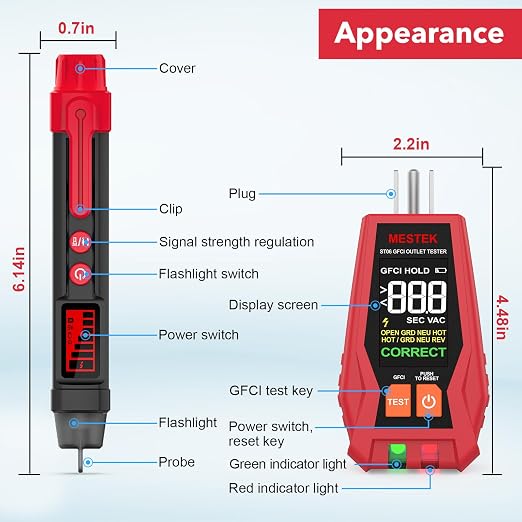 MESTEK Home Inspector Tool Kit with GFCI Outlet Tester, Moisture Meter, Upgraded AC50 Non-Contact Voltage Tester Pen, Electric Tester Kit with Carrying Case, Batteries