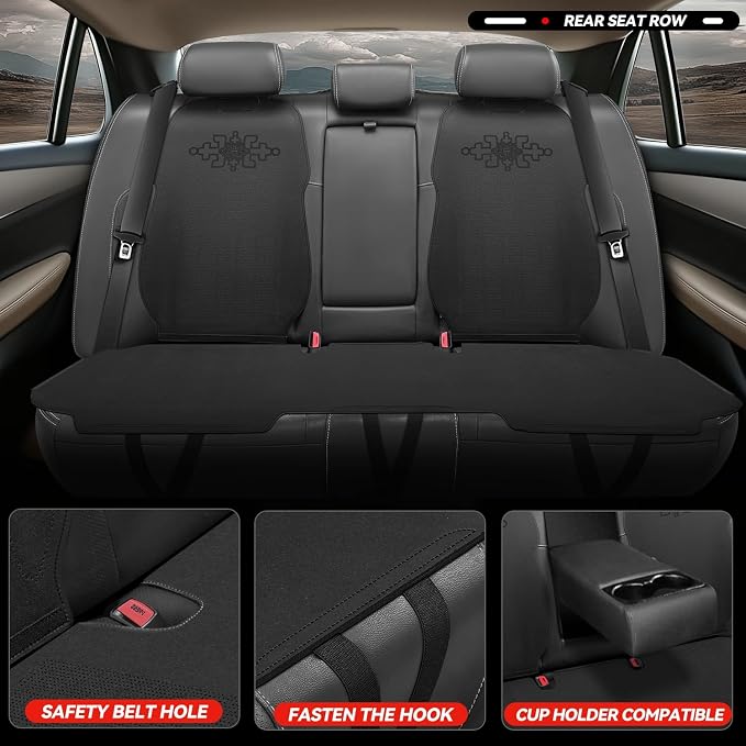 Auto Dynasty Car Seat Covers Full Set, Anti-Slip Automotive Interior Covers, Breathable and Comfort Car Seat Protectors, Airbag Compatible, Universal Fit Most Vehicles, Black (Protex Plus Series)