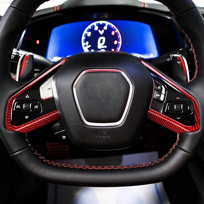 Hard Carbon Fiber, for Corvette C8 2020 2021 2022 2023 Accessories, Steering Wheel Button Frame Cover, 2Pcs Car Steering Wheel Panel Protection Frame Molding Sticker