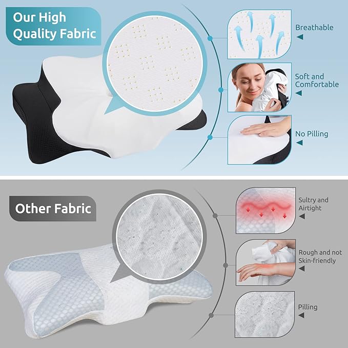 DONAMA Cervical Pillow for Neck Pain Relief,Contour Memory Foam Pillow,Ergonomic Orthopedic Neck Support Pillows for Side,Back and Stomach Sleepers with Breathable Pillowcase-Black