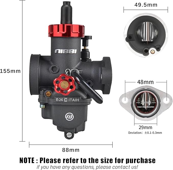NIBBI PE26 Carburetor Kit, 26mm carbureto with Carb Jets - Fit for 150cc 190cc 200cc Dirt Bike Pit Bike Apollo TaoTao Lifan Kayo SSR
