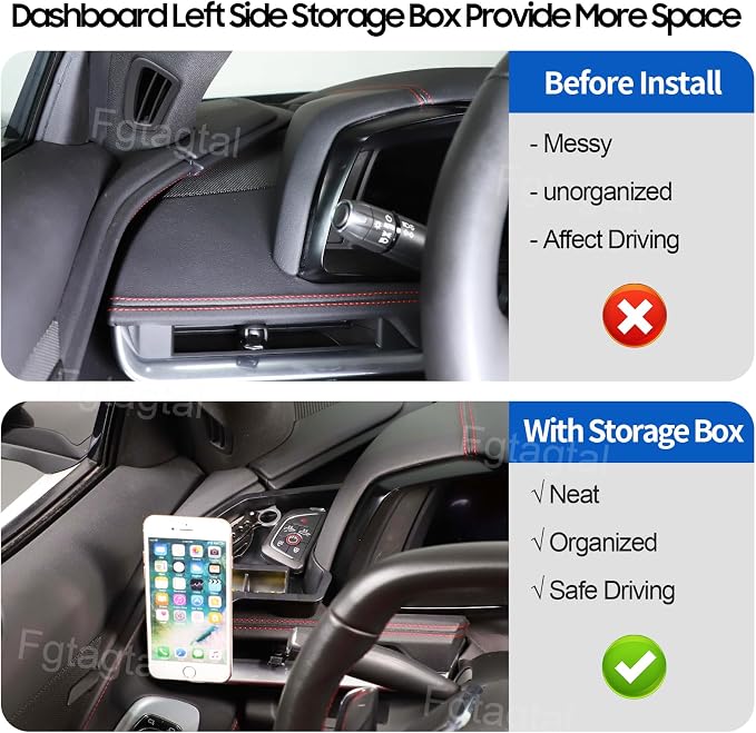 Center Console Multi-Mount Phone Holder Storage Box Compatible with Chevrolet Corvette C8 2020-2025, Dashboard Left Side Storage Tray Organizer, Magnetic Style Holder