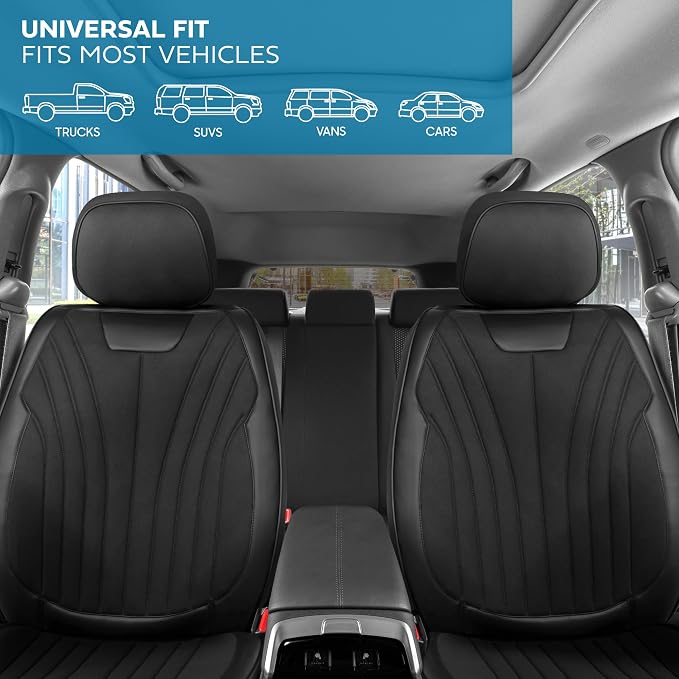 MotorBox Haven Series Suede Edition Seat Covers for Cars, Front Seat Covers, Two-Tone Suede Style and PU Leather Black Car Seat Covers for Cars Trucks SUVs, Front Seats Only
