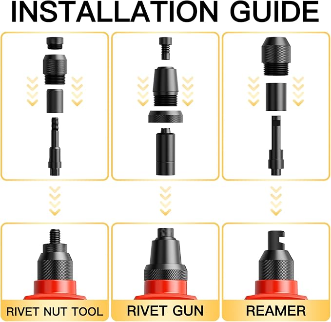WETOLS 3 in 1 Rivet Nut Tool, Rivet Gun, Reamer Set, Professional Rivet Gun Kit with 5 Rivet Heads and 6 Metric & SAE Mandrels, Hand Riveter Tool with 50 Rivets and 60 Rivet Nuts, Sturdy Case, WE-890