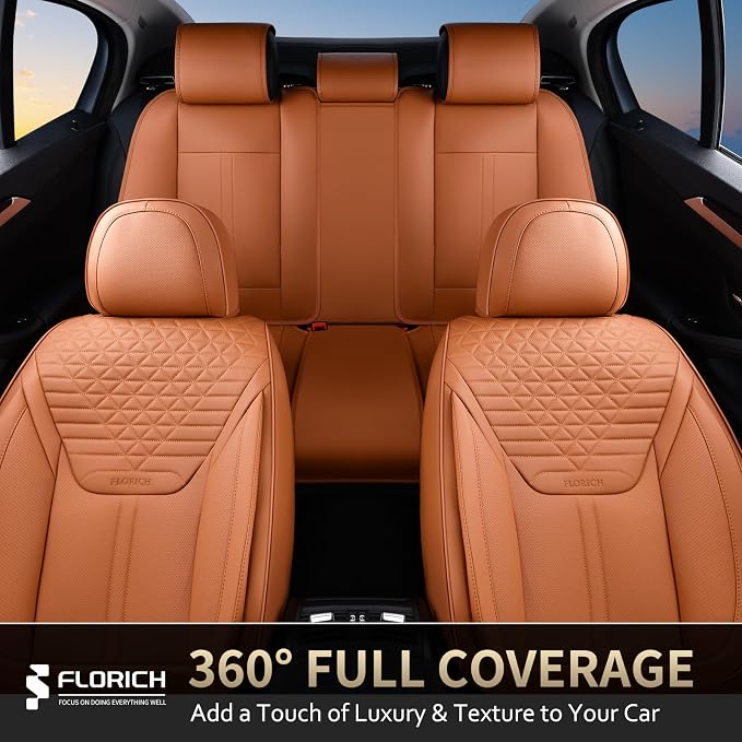 FLORICH Car Seat Covers for Front Seats, Universal Seat Cushion 2 Seats, Car Seat Protector Waterproof, Premium Leather Automotive Seat Covers for Most Cars, Sedans, SUVs, and Trucks-Brown