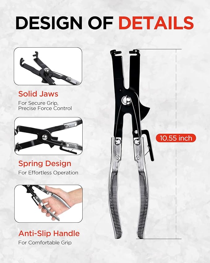 Piston Ring Compressor Tool, Thickened Adjustable 6 Piston Rings (2-7/8" - 4-5/8") and Pliers - Piston Ring Tool for Car, Truck & Motorcycle Installation and Removal, Storage Box, Cool Black