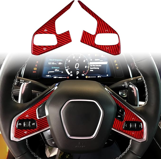Hard Carbon Fiber, for Corvette C8 2020 2021 2022 2023 Accessories, Steering Wheel Voice Control Button Panel Cover, Car Steering Wheel 3 Buttons Panel Sticker, No Heated Button