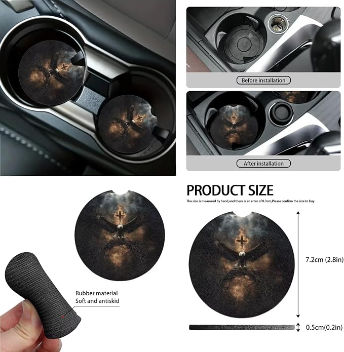 Eagle Cross Pattern 15 PCS Car Interior Accessories, Car Seat Covers + Steering Wheel Cover + Seat Belt Pad + Trash Can + Keychain + Air Vent Storage Bag + Coasters
