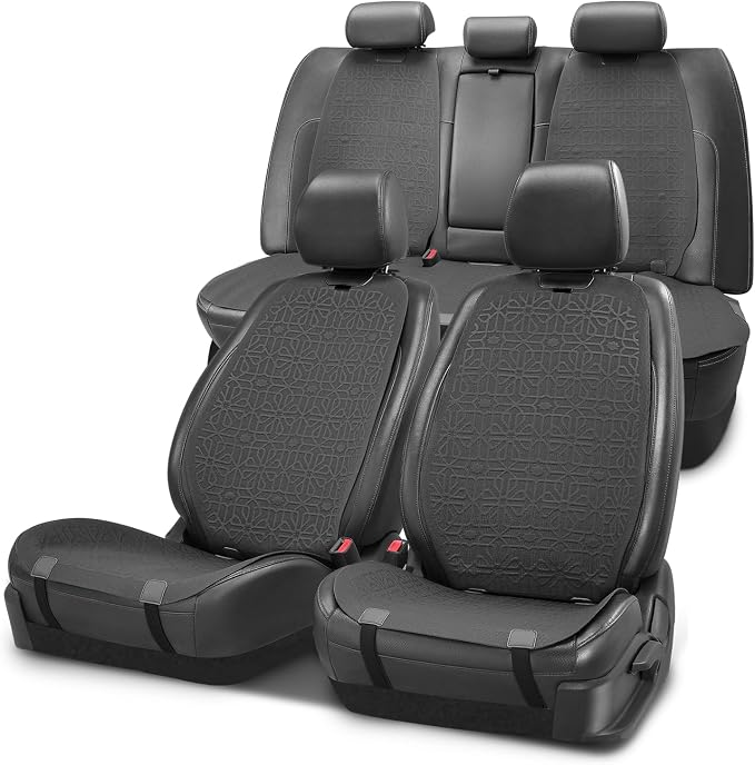 Auto Dynasty Car Seat Covers Full Set, Anti-Slip Automotive Interior Covers, Breathable and Comfort Car Seat Protectors, Airbag Compatible, Universal Fit Most Vehicles, Dark Gray (Protex Series)
