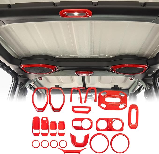 21PCS Interior Decoration Trim Kit for Jeep Wrangler JL JLU Gladiator JT 2018-2023, Steering Wheel Door Handle Dashboard Panel Reading Light Headlight Outlet Vent Trim Covers