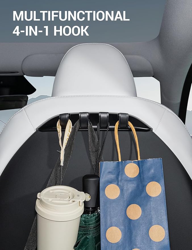 Motrobe Tesla Model Y Model 3 Model S Seat Back Hooks and Tesla Model Y Rear Senter Console Organizer