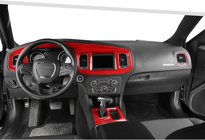 Jimen Fit for Dodge Charger 2015-2023, Center Console Dash Instrument Panel & Gear Shift Cover Trim (Red)