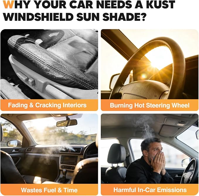 KUST Windshield Sun Shade for Honda CRV 2023-2025 2026 Foldable Thicken Window Sunshade UV Protection Keep Cool Sunshield Easy Install Sun Visor Accessories Aluminum Film
