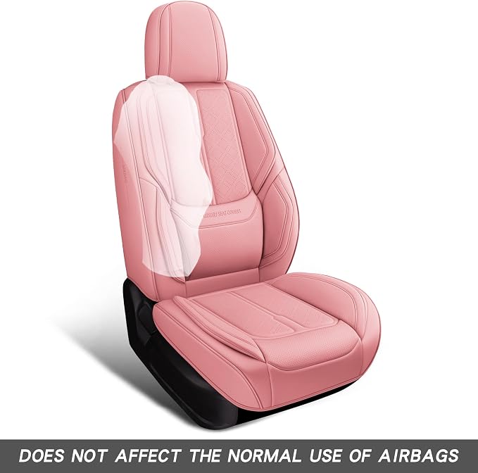 Full Coverage Leather Car Seat Covers Full Set Universal Fit for Most Cars Sedans Trucks SUVs with Waterproof Leatherette in Automotive Seat Cover Accessories (Pink, Front Pair(2 pcs))