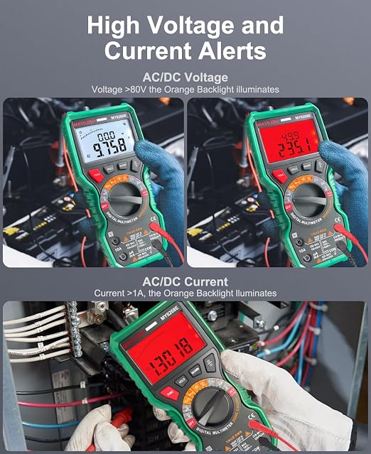 Digital Multimeter, 20000 Counts High Resolution TRMS Auto-Ranging Multimeter AC/DC Voltmeter Accurately Measures Voltage Current Resistance Diodes Continuity Duty-Cycle Capacitor Temperature