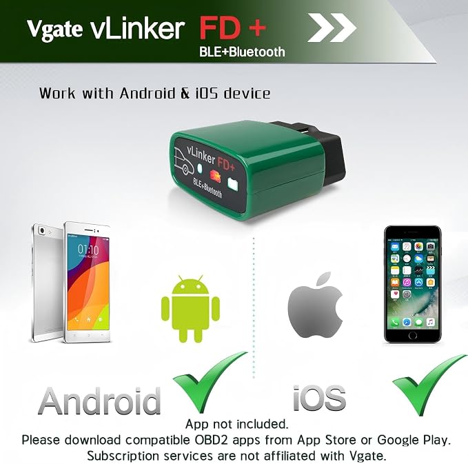 Vgate vLinker FD+ OBD2 Bluetooth Adapter – Diagnostic Code Reader for iOS, Android & Windows (Supports MS-CAN, ELM327)