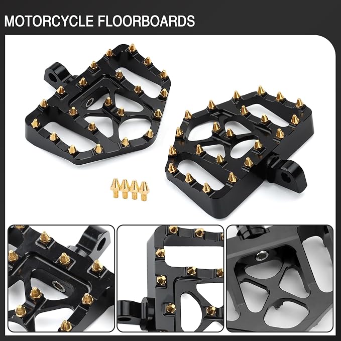 Wide Foot Pegs MX Mini Floorboards Footrest Gear Shifter Peg for Harley Dyna Street Bob Sportster 883 Touring Road Glide Street Glide Fat Boy With Male Mount (Gold black)