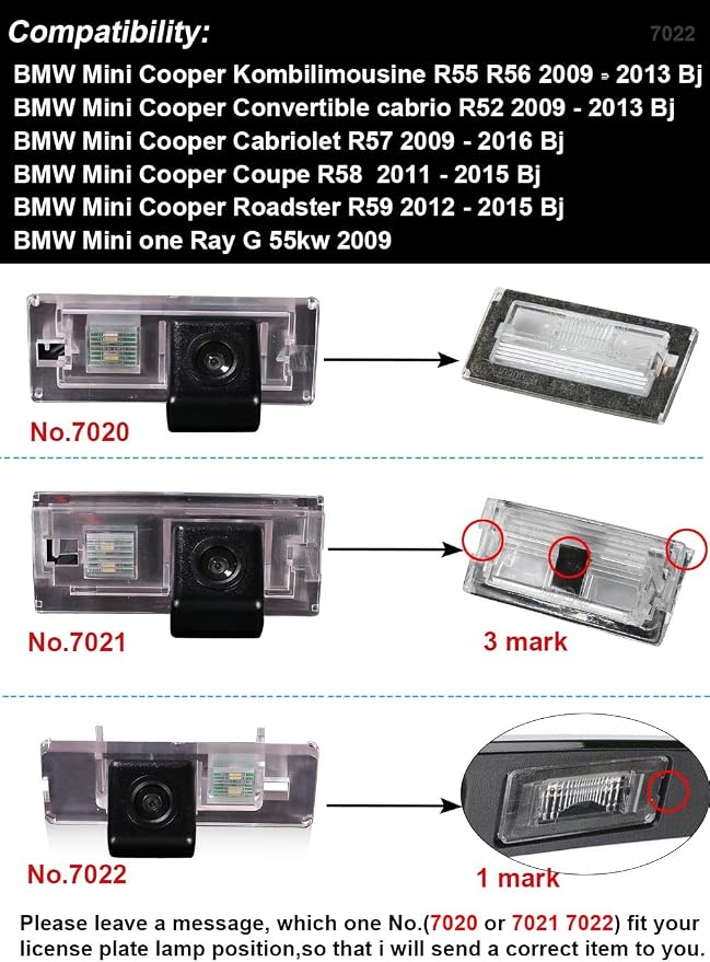 1280 * 720 Car Backup Camera Replacement for BMW Mini R56 Cooper Clubman Roadster Countryman Hatch Pepper Chili Base Salt Early Grey Mayfair Laurel Camden R55 R56 R57 R58 R59 R60 R61 Convertible