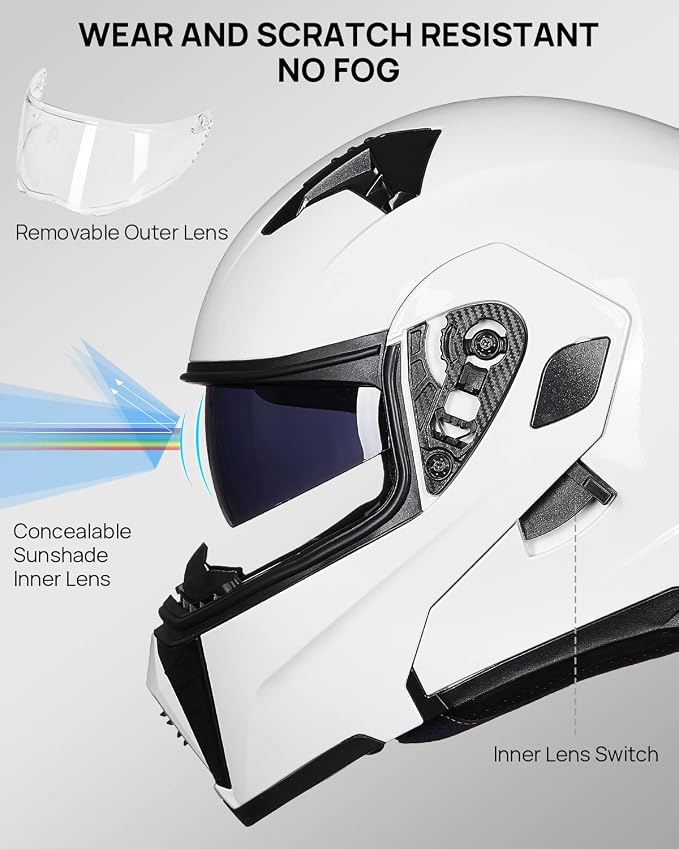 ILM Motorcycle Modular Full Face Helmet for Adult Flip up Dual Visor LED Tail Light Optional DOT