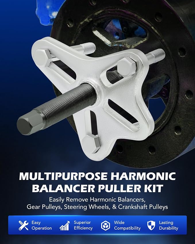 Orion Motor Tech Harmonic Balancer Puller Kit, 49pc Power Steering Pulley Puller Installer Tool Set, Heavy Duty Steering Wheel Puller Tool Kit for Flange Type Gear and Crank Puller