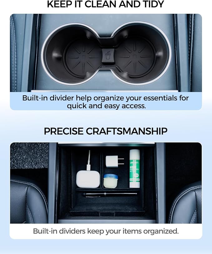 KYX Center Console Organizer Tray for Tesla Model 3 Highland Accessories 2024 Armrest Hidden Drawer Storage Box Cup Holder-5Pcs