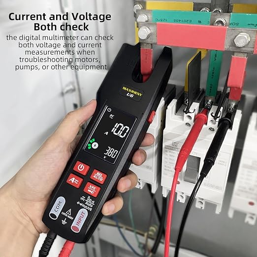 Open Jaw Clamp Meter 600A DC AC Current Smart Digital Electrical Multimeter Tester, Infrared Thermometer with Rechargeable Battery, Measures VFC Capacitance Diode Amp Continuity Voltage Ohm
