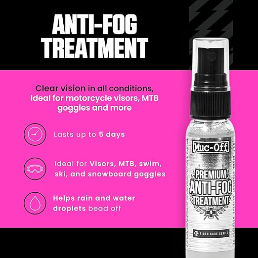 Muc Off Premium Anti-Fog Treatment, 30 Milliliters - Long-Lasting, Intensive Anti-Mist Spray - Suitable for Helmet Visors, Goggles and Glasses