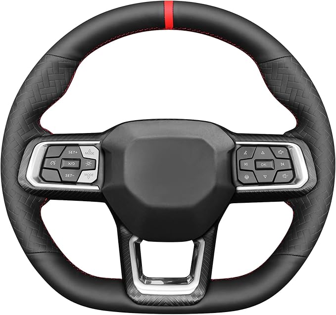 MEWANT Hand Stitch Black Solid Woven Embossed Artificial Leather Steering Wheel Cover for Ford Mustang 2024