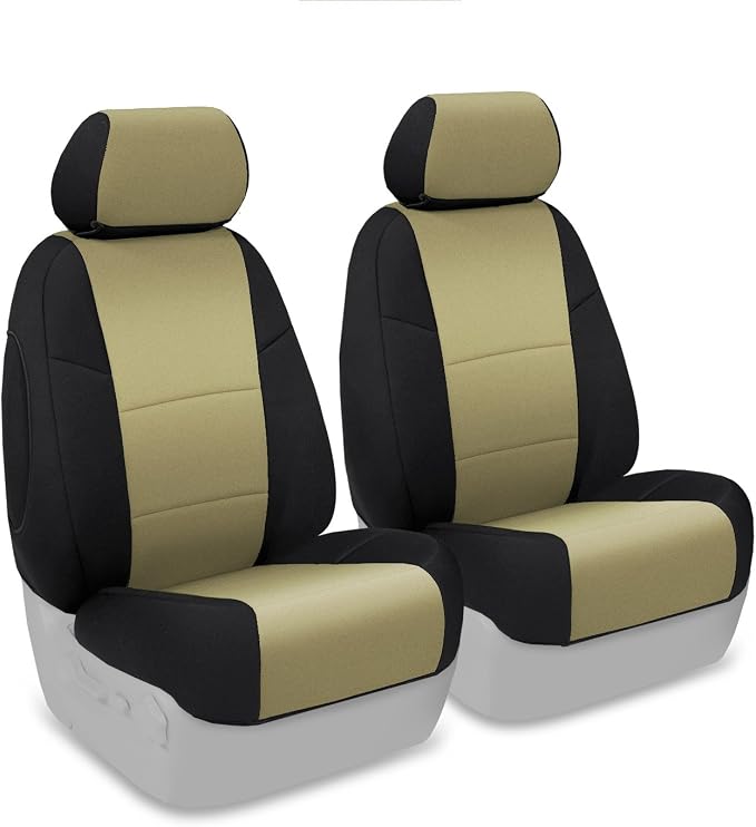 Coverking Custom Fit Front 50/50 Bucket Seat Cover for Select Ford F-Series Models - Neosupreme (Tan with Black sides)