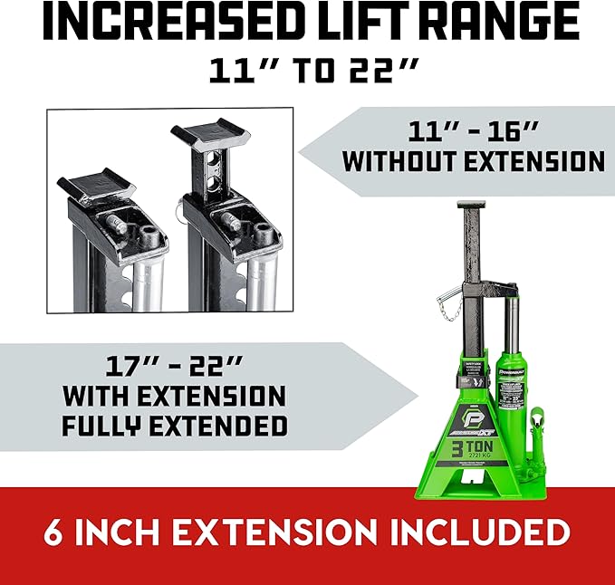 POWERBUILT 3 Ton All-in-One Hydraulic Bottle Jack and Jackstand in One, Compact, Wide Base, 11-21 Inch Range, Eliminates Jackstands, for Trucks, SUVs, RVs, Trailers, ASME, Not for Sedans - 640912