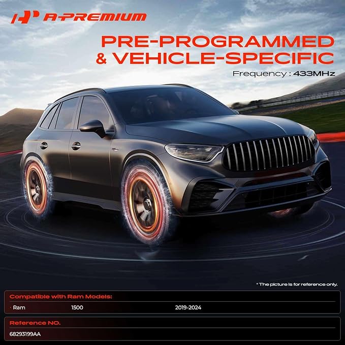 A-Premium 4PCS Pre-Programmed TPMS Sensor Tire Pressure Monitoring Sensor - Compatible with Ram 1500 2019-2024 & Dodge Ram 1500 2019-2024 - 433MHz - Replace 68293199AA