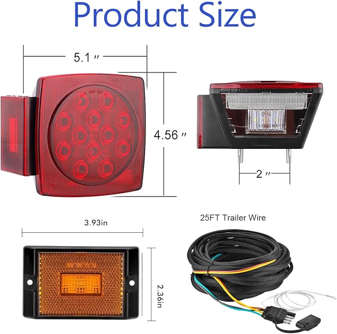 LIMICAR LED Trailer Light Kit - Stop Turn Tail & Side Marker Lights with 25FT Braided Wire Harness, Waterproof 12V Trailer Lights for Boat Utility Camper RV Trucks, Fits Trailers Under 80 Inches