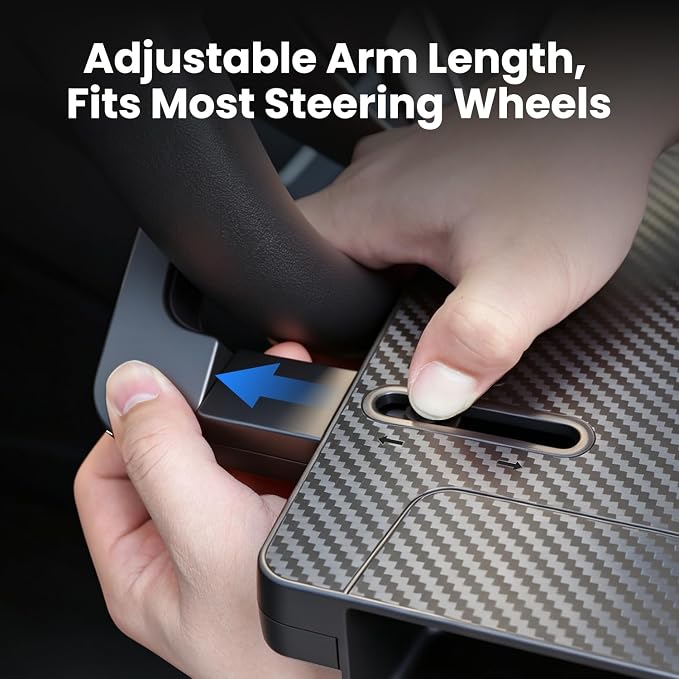 2-in-1 Car Steering Wheel Desk Tray & Slim Seat Gap Filler Organizer, Foldable Car Table for Eating Working, Carbon Fiber Car Laptop Tray & Seat Organizer for Car SUV Truck