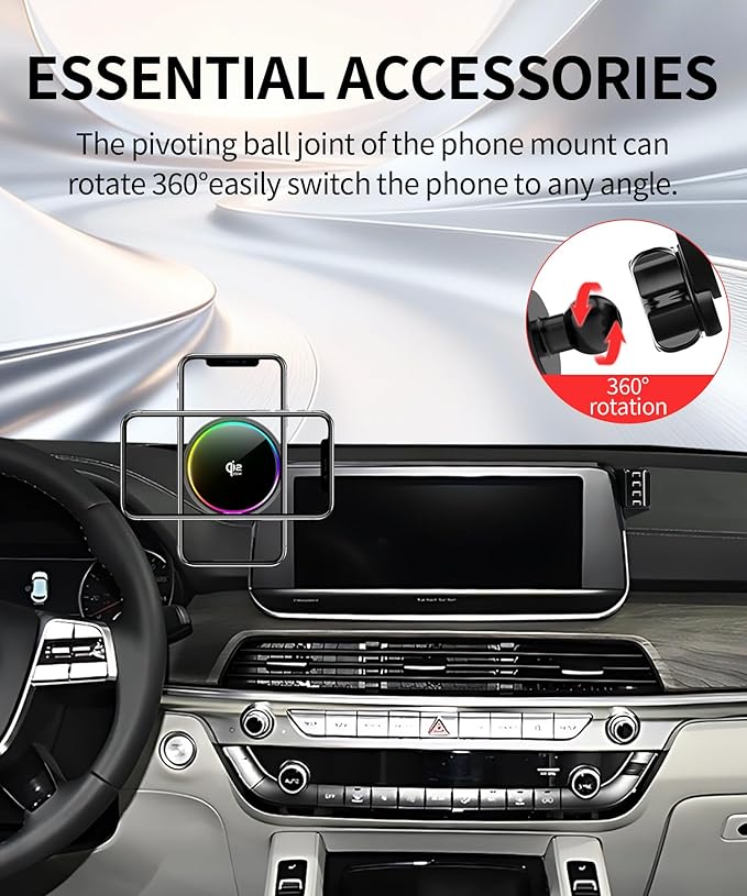 Qi2.2 25W Magnetic Car Mount Charger for 2019 2020 2021 2022 KIA Telluride Accessories, for Fast Charging Cell Phone Holder 10.25 Inch Screen Fixed Clip with Cooling Fan＆54W Fast Adapter