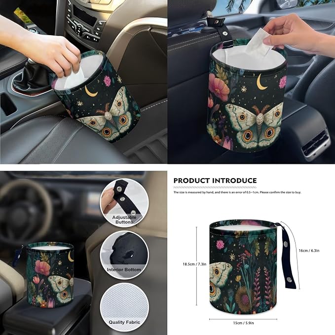 Moon Moth 15 PCS Car Seat Cover Full Set with Steering Wheel Cover Seat Belt Strap Pads Cup Coasters Trash Bag Rearview Mirror Cover Keychain Auto Interior Decor