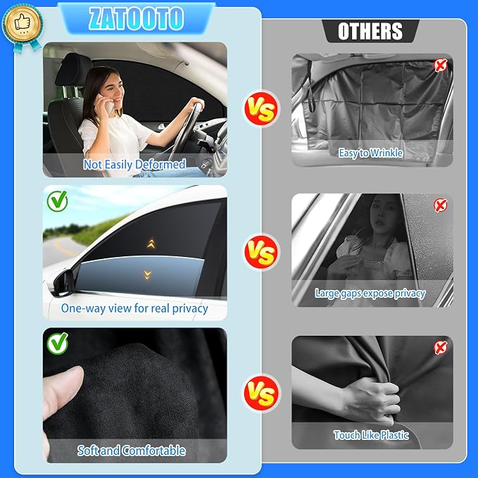 ZATOOTO Car Window Shades for Front Side Window Suede Sun Shade for Privacy, 2PCS Side Window Curtains UV Protection, Car Window Cover for Block Out Light for Camping, Sleeping, Cloth Changing