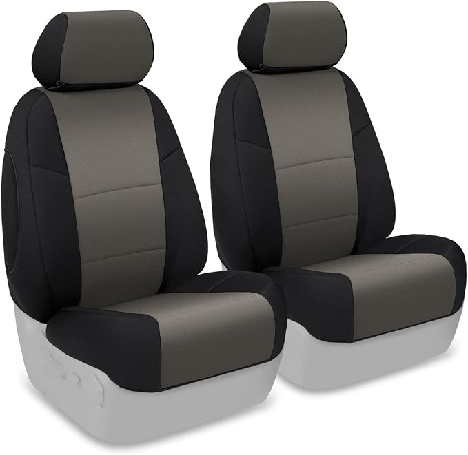 Coverking Custom Fit Front 50/50 Bucket Seat Cover for Select Ford F-Series Models - Neosupreme (Charcoal with Black sides)