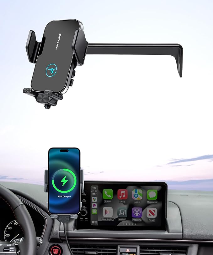 15W Wireless Fast Charger for 2023-2026 Honda Pilot Accessories 7/9 inch Screen Fixed Clip, Interior Decoration Mobile Phone Mount, 360° Rotation, Vehicle-Specific Custom Mount
