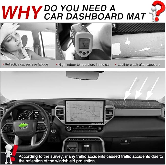 Autorder Dashboard Cover Mat for 2022 2023 2024 2025 2026 Toyota Tundra Accessories Dash Cover Flannel Dash Mat Sunshade Glare UV Rays Protector