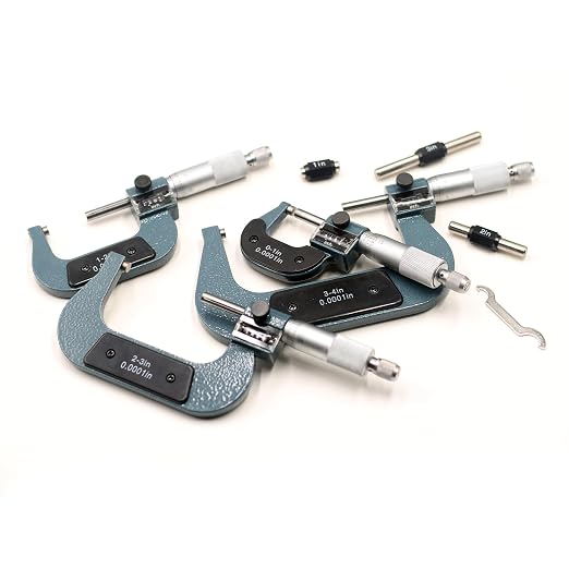 HFS(R) 0-4" Mechanical Digital Outside Micrometer Set 4 PCS (0-1", 1-2", 2-3", 3-4") - Digit Counter, Carbide Tipped, 0.0001" Accuracy