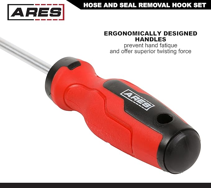 ARES 10038-5-Piece Hose and Seal Removal Set - Includes 90 Degree Seal Pick and Single and Double Offset Hose Removers - Chrome-Plated Steel Shafts - Easily Remove Hoses, Clips, Clamps, and More