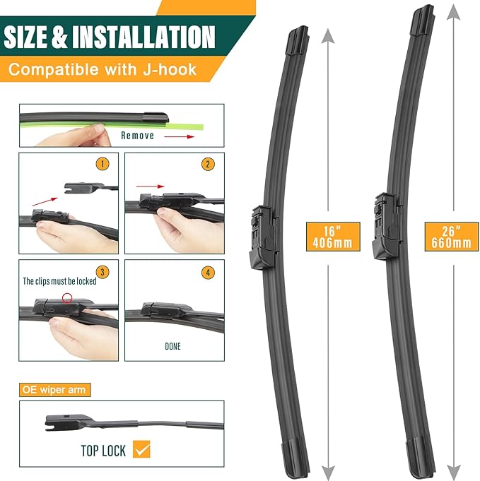 Windshield Wiper Blades Replacement for Lexus NX200t 2015-2017, NX300 2018-2021, NX300h 2015-2021 Original Factory Quality Front Rear Wiper Blade Set - 26" 16" 12" (Set of 3)