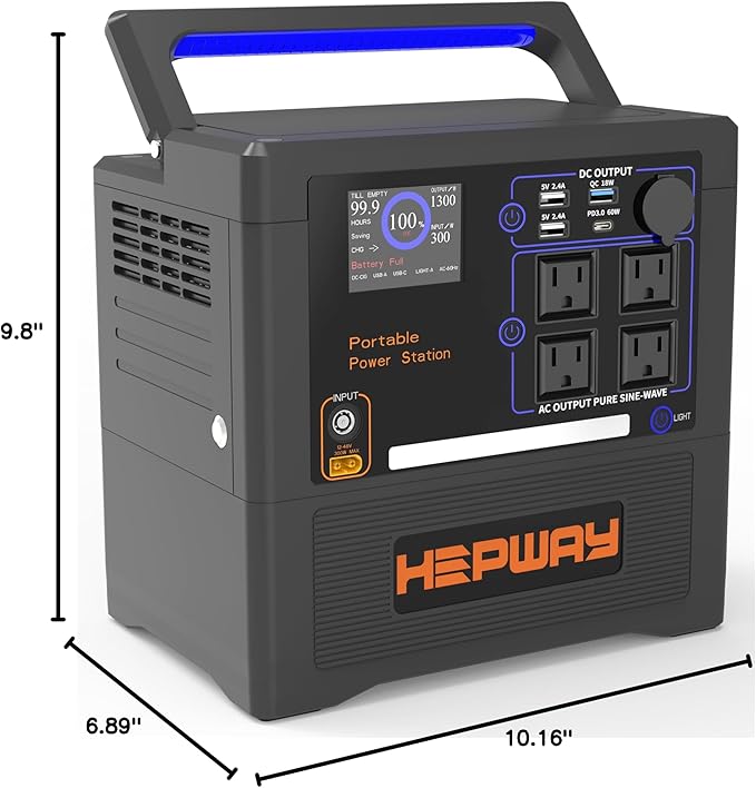 Portable Power Station 1300W, 1154Wh LiFePO4 Solar Generator UPS Home Battery Backup Power w/4 1300W AC Outlets,PD 60W,Fast Charging for Outdoor Camping, RV Travel,Emergency