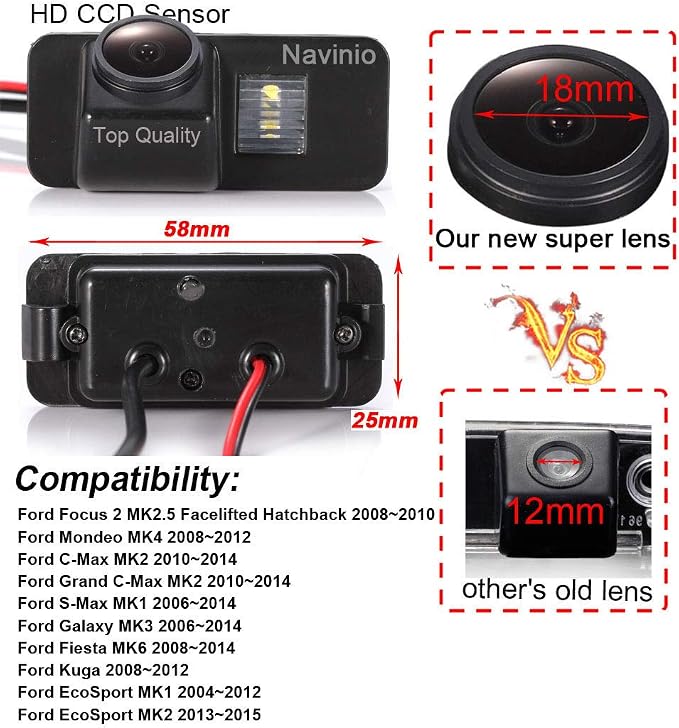 Super HD 1280x720 Pixels 1000 TV Lines car Back up Camera Reverse Parking Rear View Vehicle Camera for Ford Mondeo MK4 Fiesta S-Max Kuga Everest Focus 2 Hatchback Facelift C307 Waterproof 170 Degree
