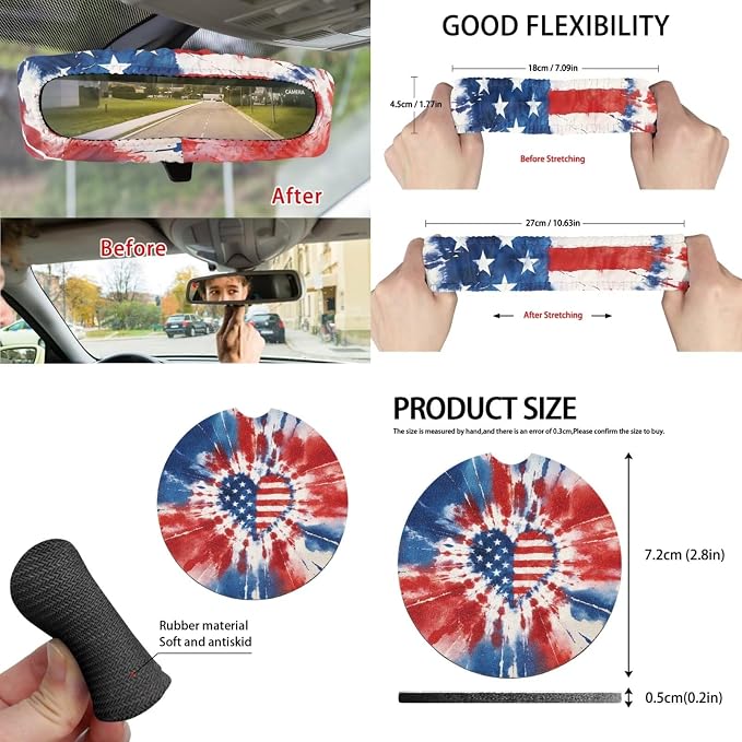 Tie Dye Heart Flag Auto Interior Accessories Car Seat Covers with Auto Steering Wheel Cover Seat Belt Covers Car Trash Can View Mirror Cover Coaster Keychains