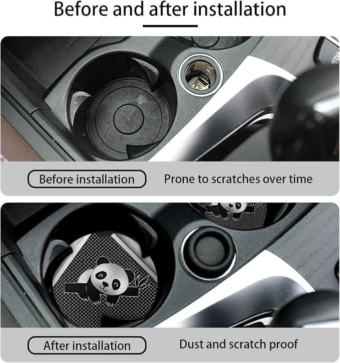 Howilath Sliver Panda Pattern 10pcs Car Front Seat Covers/Steering Wheel Cover/Seatbelt Pads/Keychain/Armrest Cushion/Coasters Vehicle Seat Protector Accessories